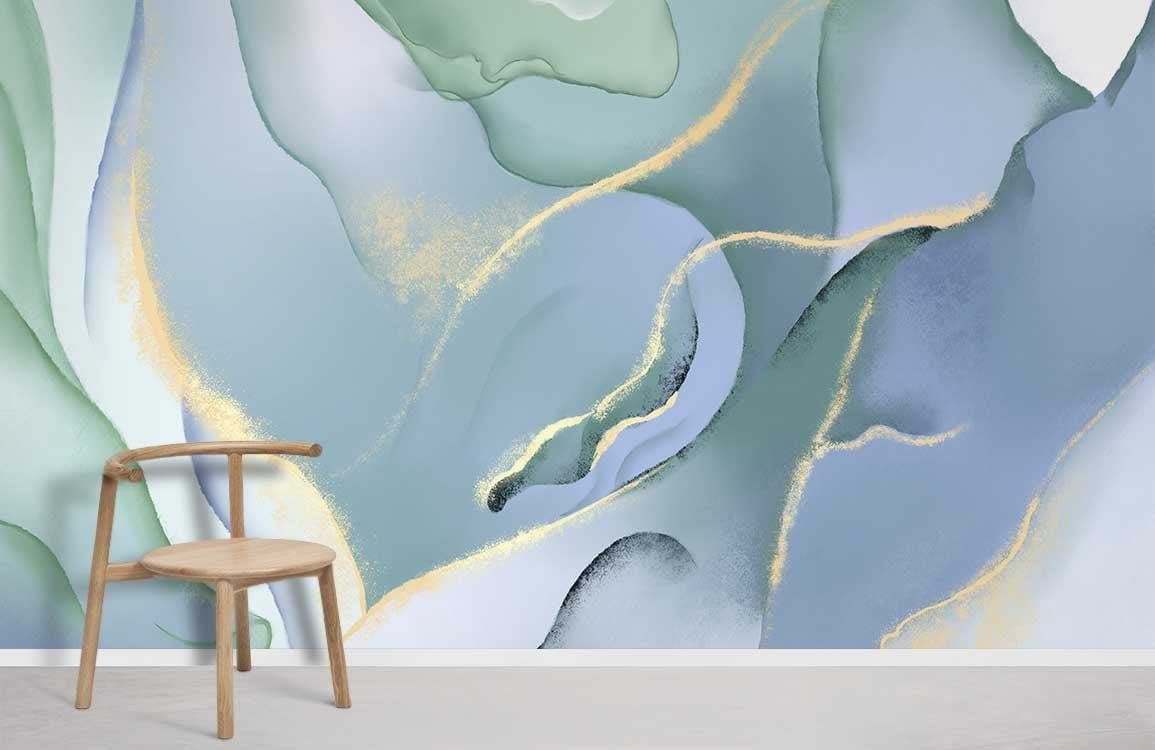 Papier peint en marbre bleu-vert mural