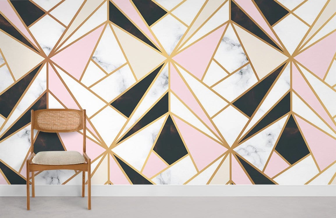 Salle de papier peint géométrique en marbre