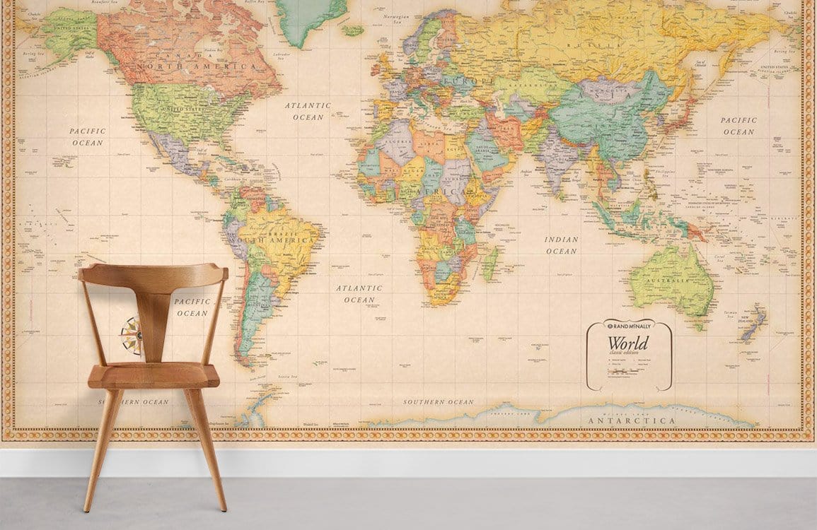 Chambre murale de papier peint de carte du monde géante internationale
