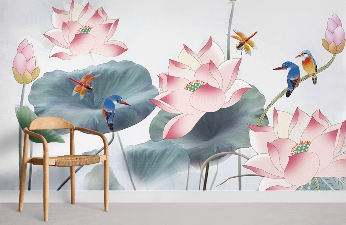 Papier Peint Lotus & Oiseaux