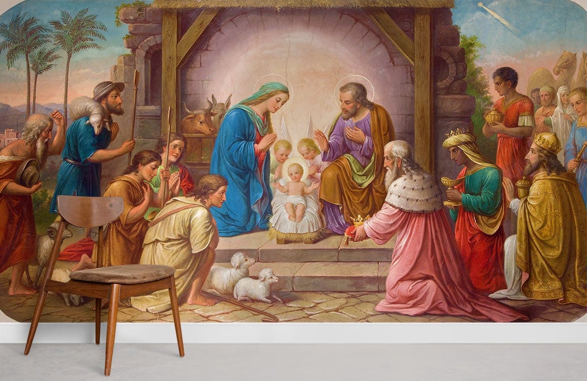 Tapisserie de prière de jésus,décoration murale de pâques,scène de la  nativité de noël,décor du Christ- 200x150cm[B][A]