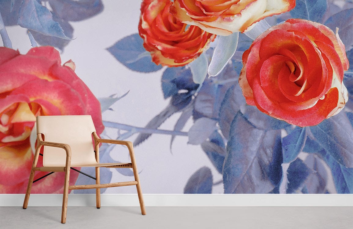 Chambre de papier peint murale fleur de rose rouge