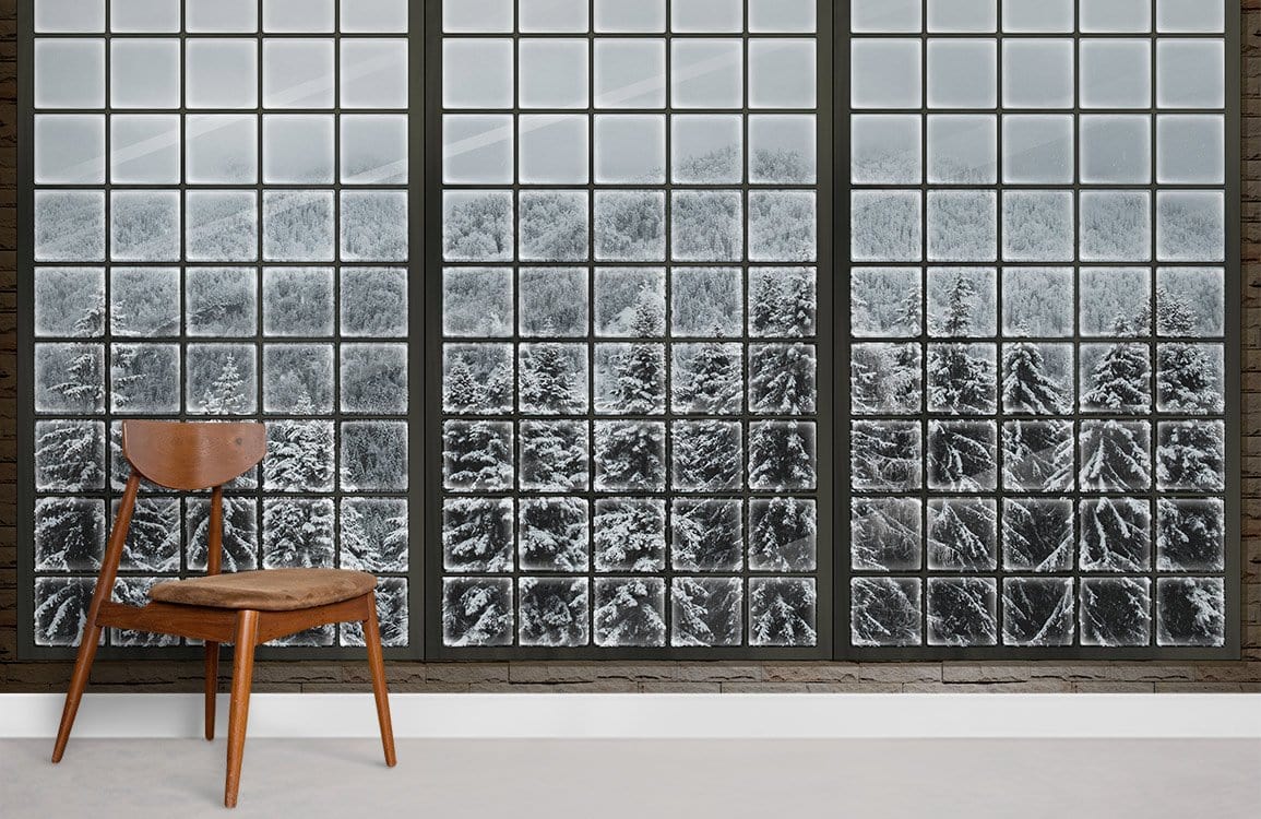 Fenêtre Neige Forêt Papier Peint Chambre Murale