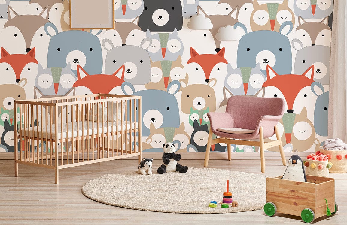 papier peint mural personnalisé pour chambre d'enfant et chambre de bébé, motif de visages d'animaux variés