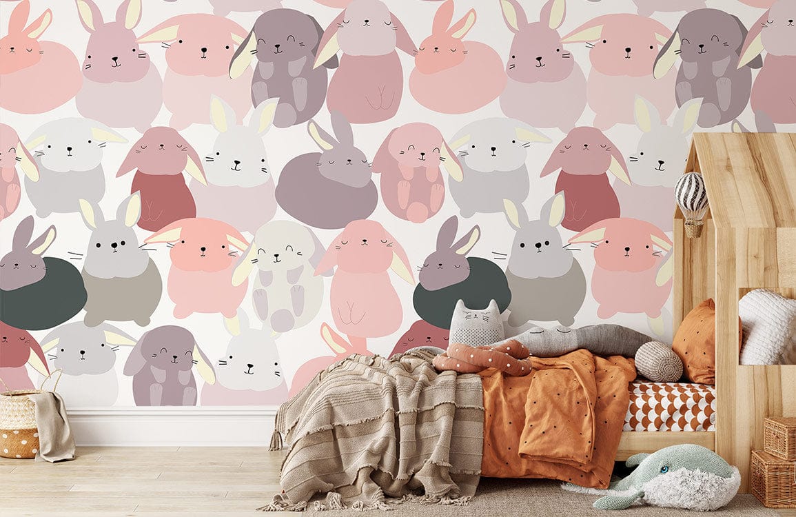 Papier peint personnalisé pour chambre d'enfant, un motif d'adorables lapins