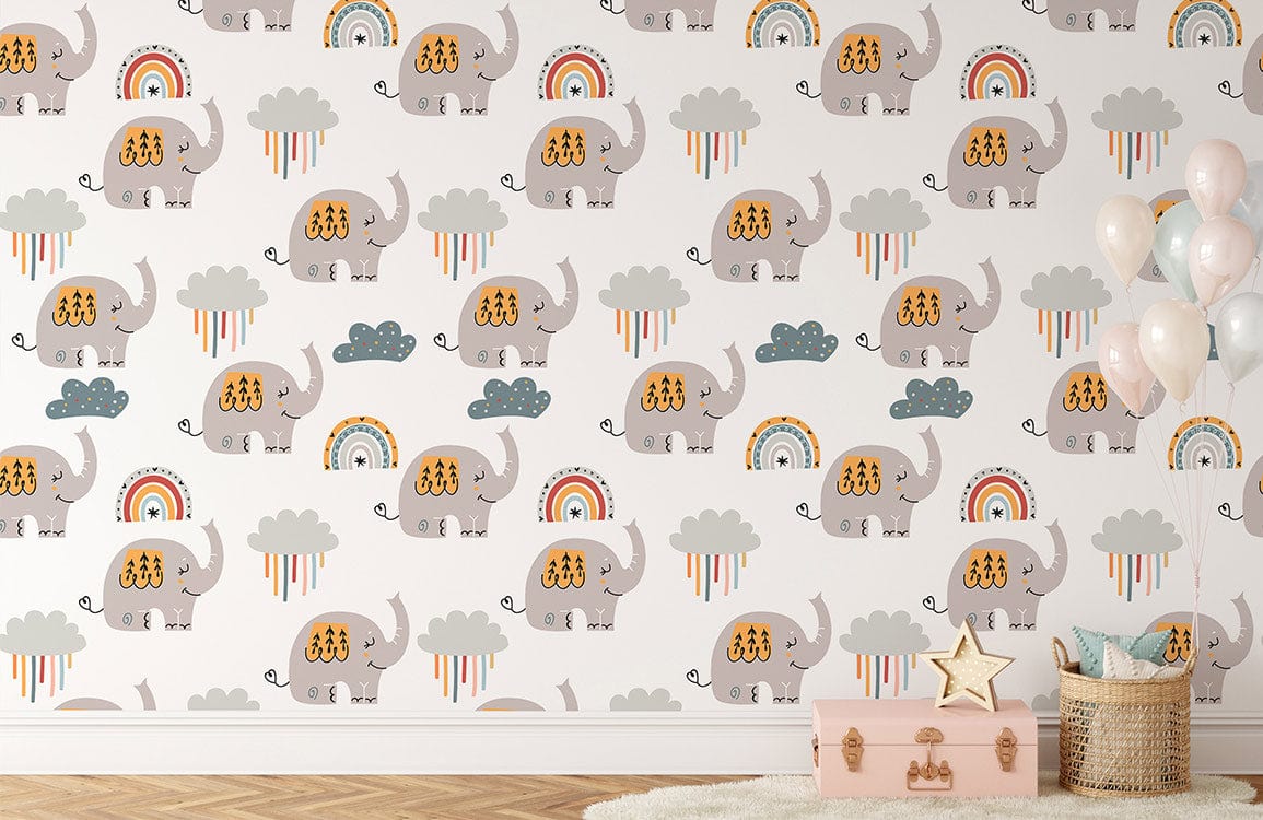 murale d'animaux éléphants de dessin animé pour chambre d'enfant