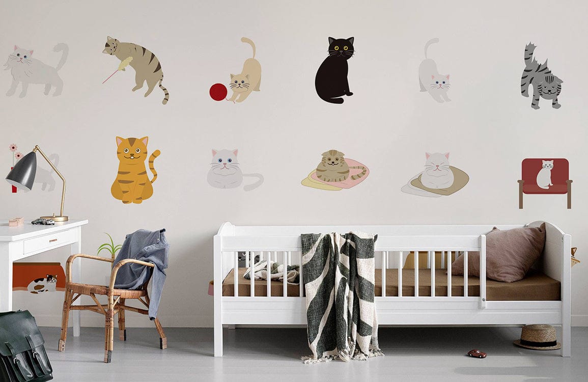 Papier peint mural pour chambre d'enfant avec chats colorés