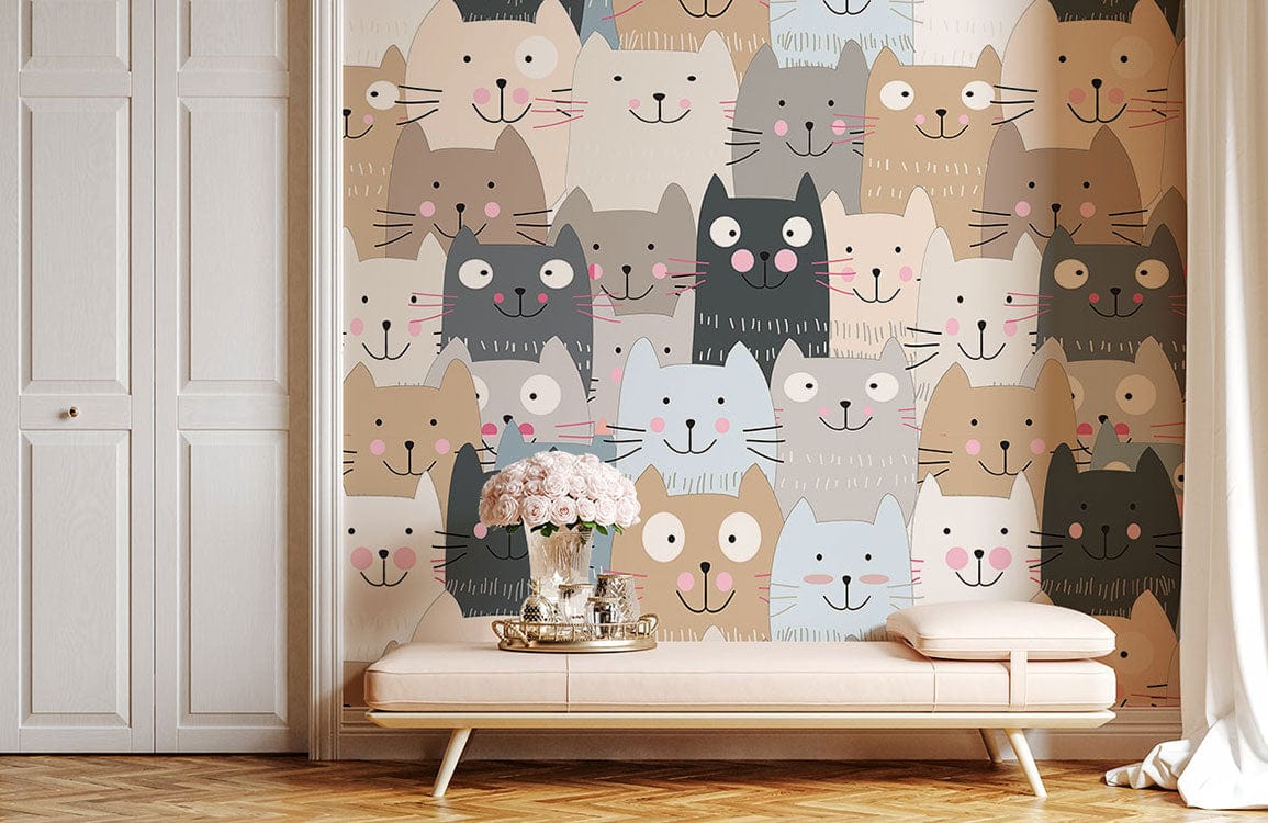 papier peint mural personnalisé pour la décoration d'intérieur, motif répétitif de chats de dessins animés