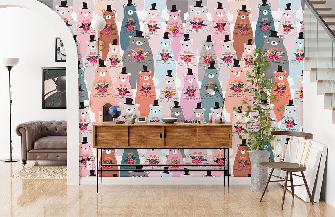 papier peint mural personnalisé pour la décoration intérieure, un motif d'ours colorés
