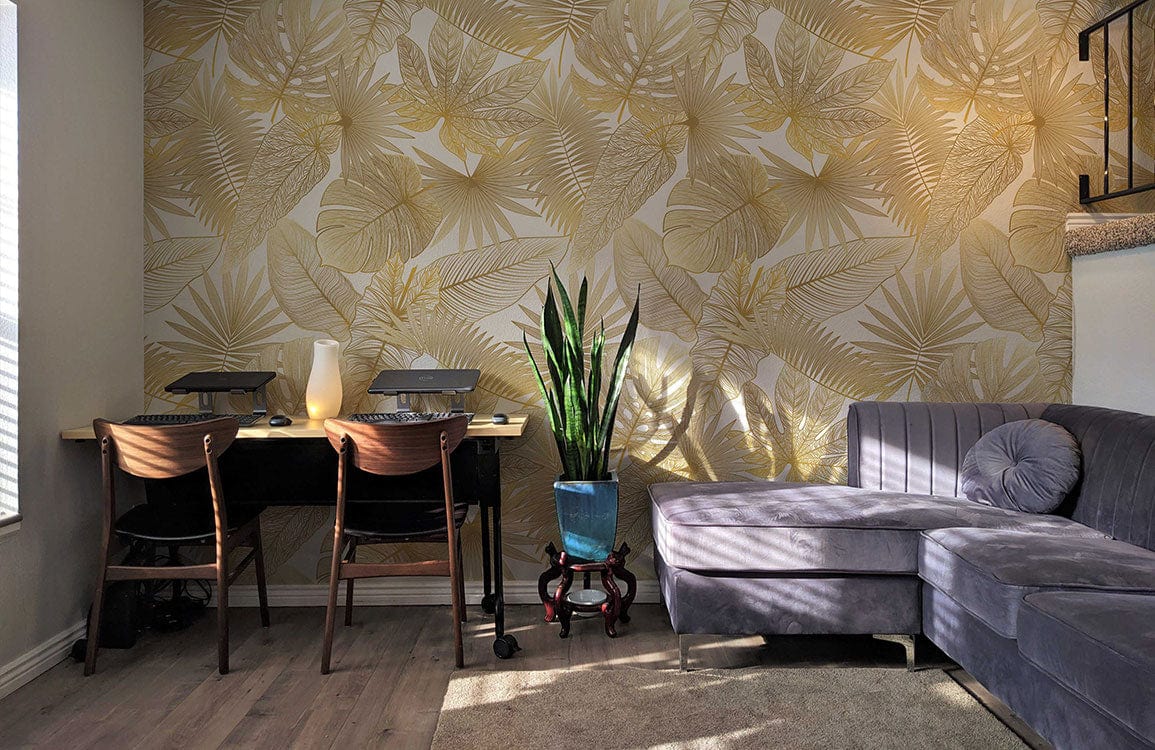 motif de feuilles dorées murales pour chambre