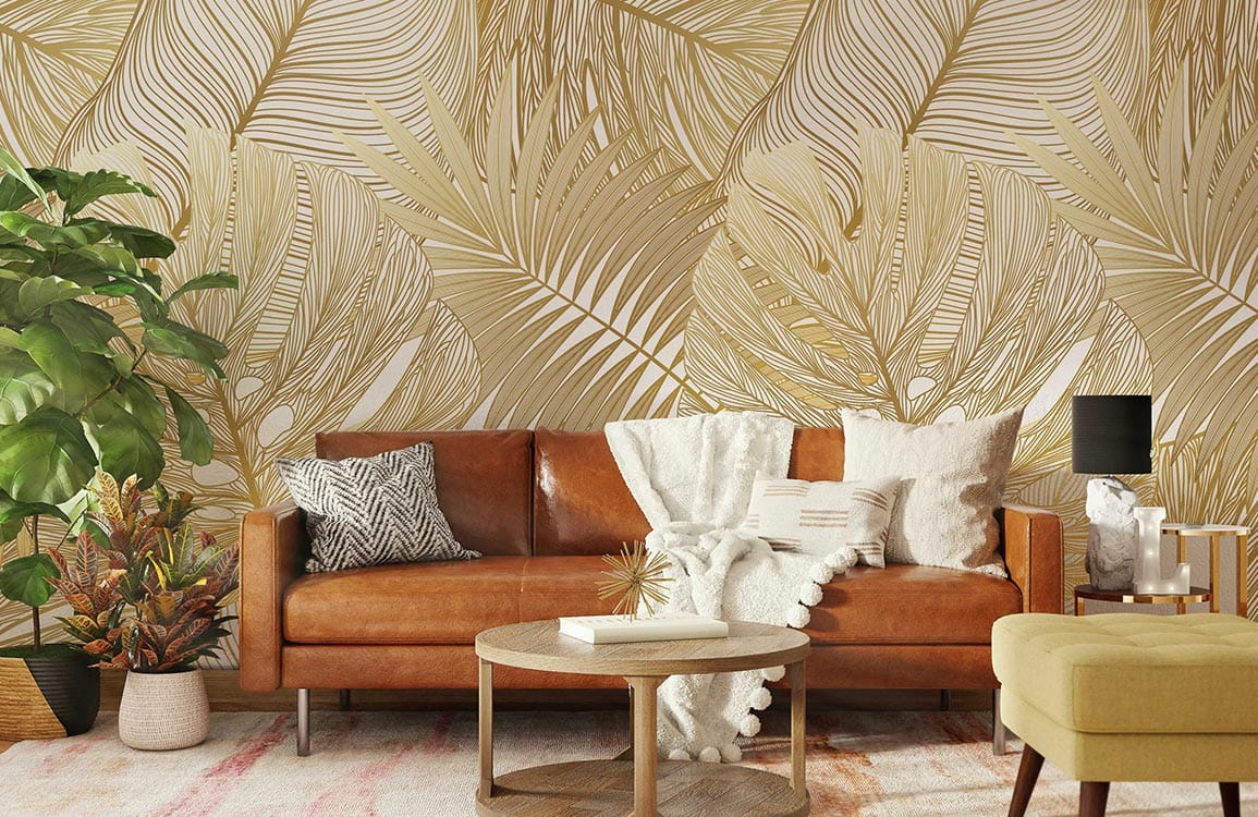 feuilles dorées murales en papier peint pour chambre
