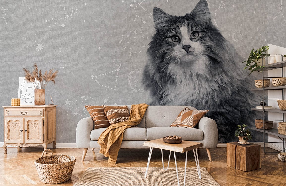 papier peint mural personnalisé pour le salon, un design de chat géant en 3D