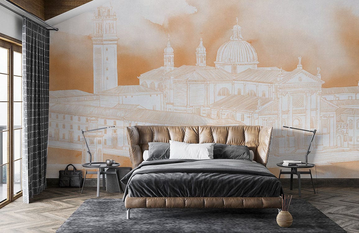 papier peint mural personnalisé pour chambre à coucher, conception d'une esquisse de peinture de palais orange