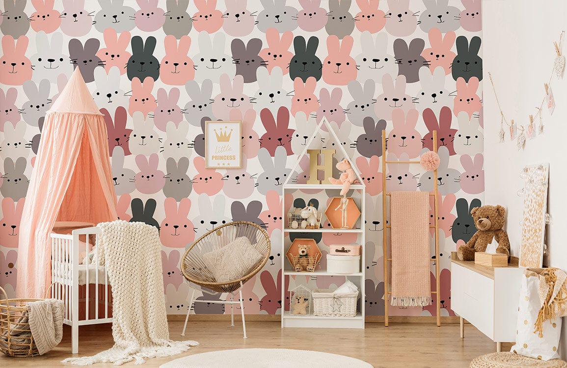 papier peint mural personnalisé pour chambre d'enfant, un motif de lapins roses
