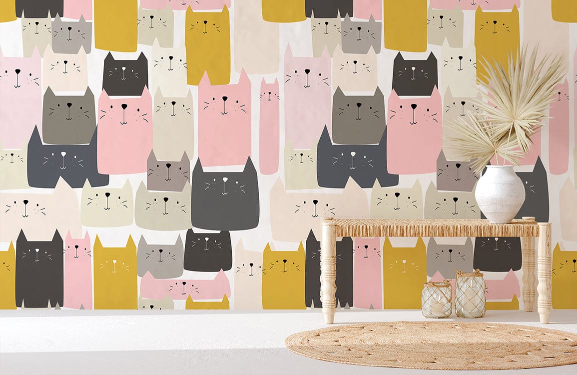 papier peint mural personnalisé de dessins animés, motif répétitif de chats spéciaux