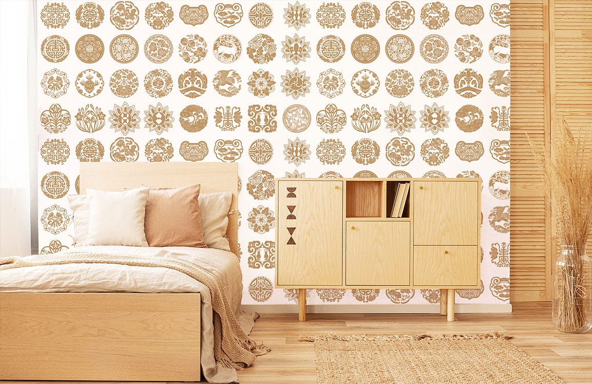 papier peint mural personnalisé pour la décoration de la chambre à coucher, un design de cercles traditionnels