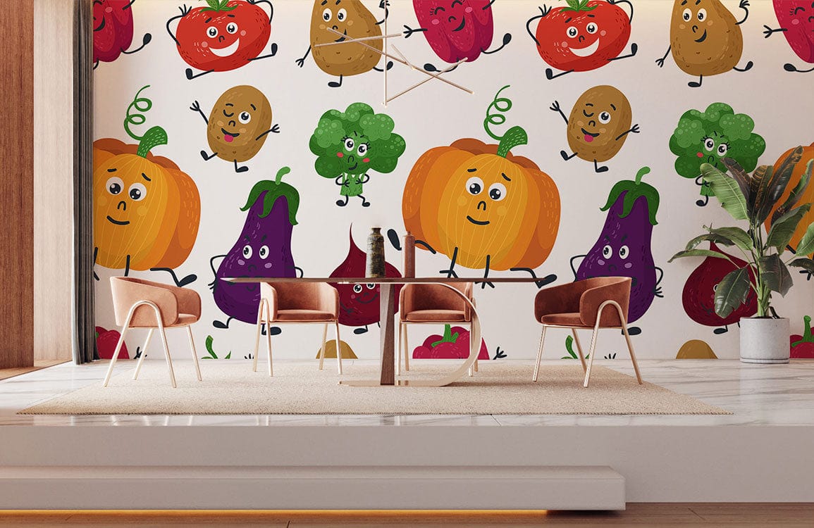 papier peint de légumes de style cartoon pour chambre