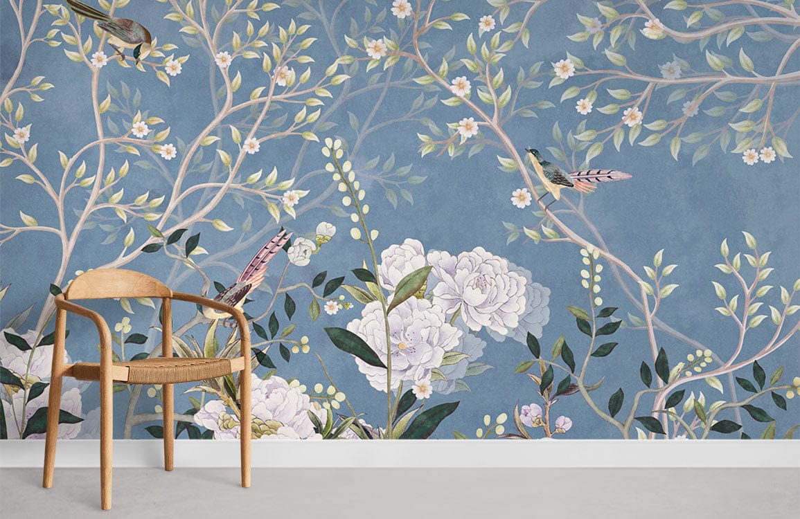 Bloomy Branches With Birds and Flowers Wall Murals Wallpaper pour la maison