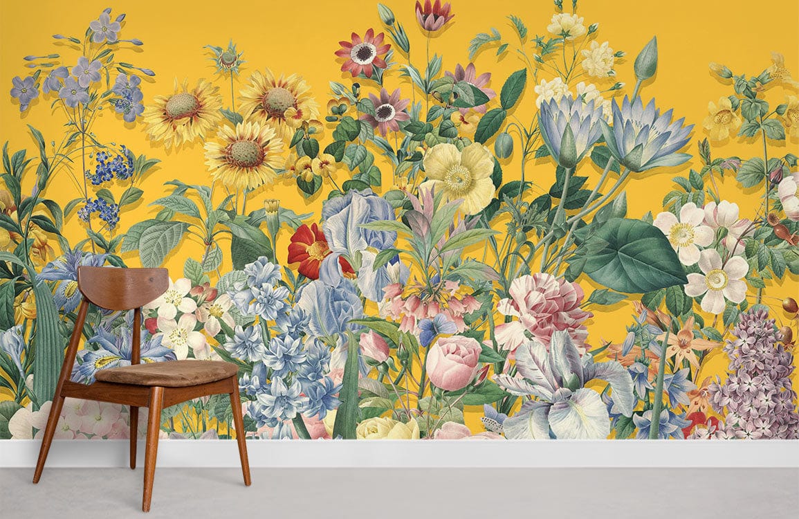 Bouquet de fleurs et fond d'écran de fond jaune mural pour la maison