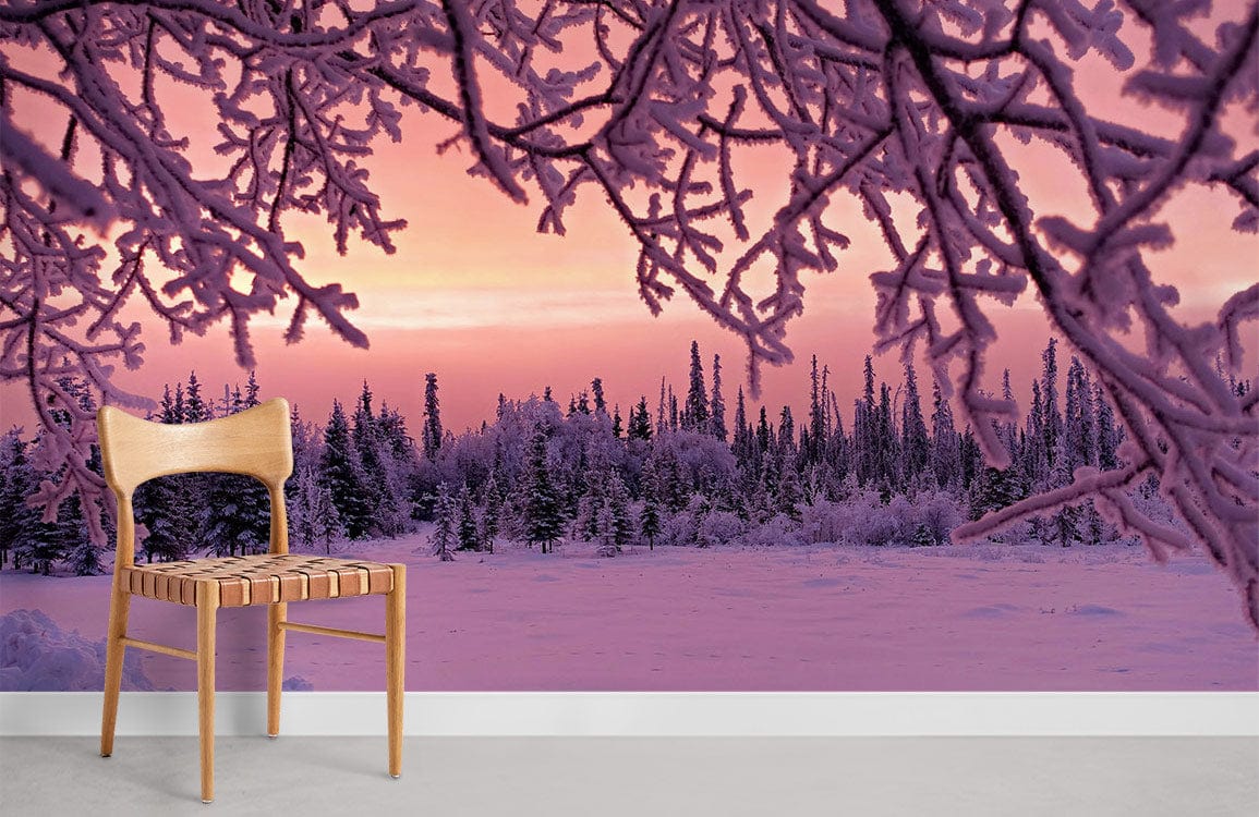 paysage violet de neige et d'arbres peintures murales pour la maison