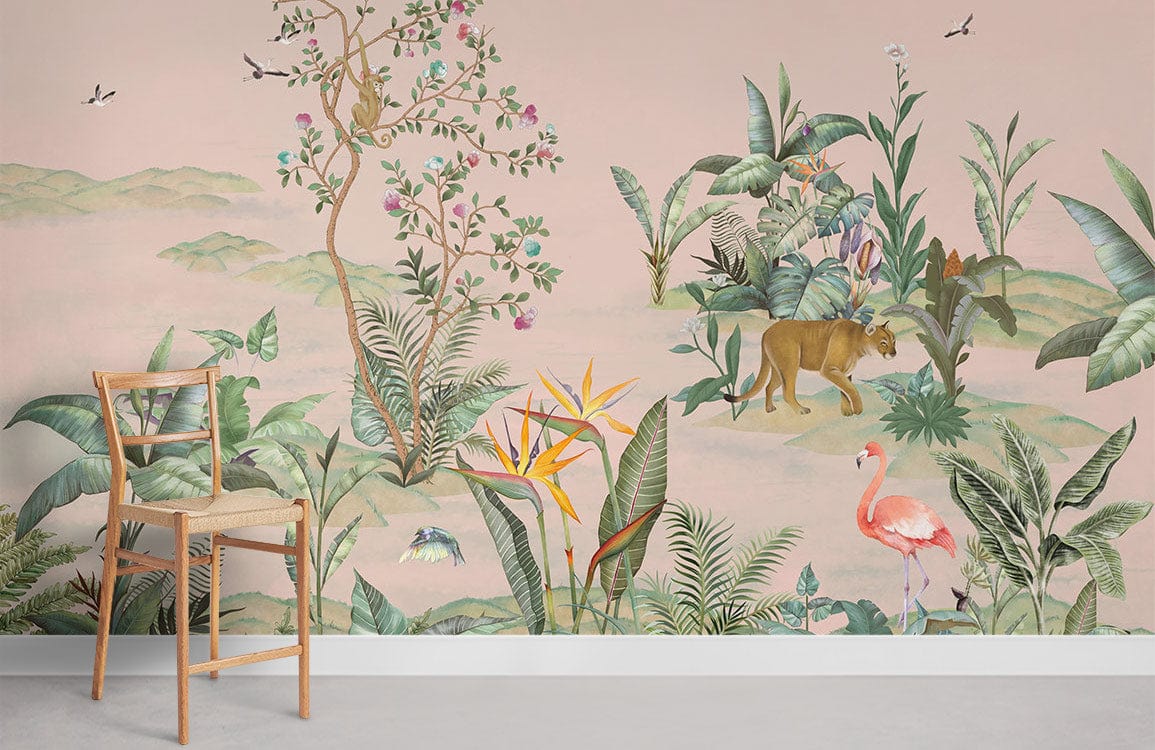 forêt sauvage dans des peintures murales roses pour la maison