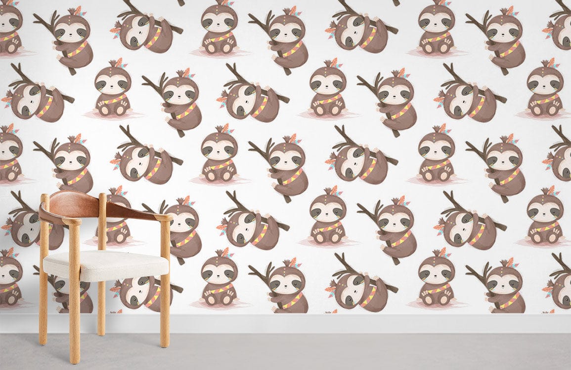 Brown Sloth bébé motif répété mur mural pour la maison