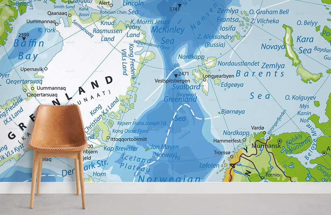 arctique carte du monde fond d'écran murale chambre