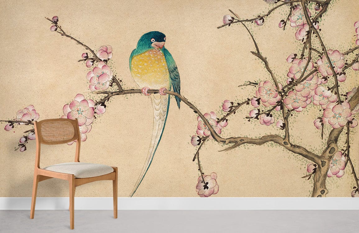 Oiseau avec des fleurs photo peintures murales
