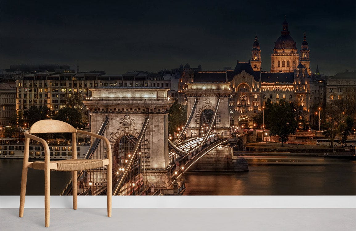 Surplombant Le Pont Budapest dans le Papier Peint du Soir