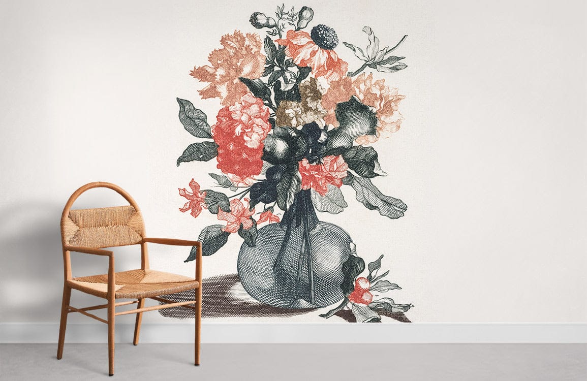 Fleurs dans du papier peint en vase chambre mural