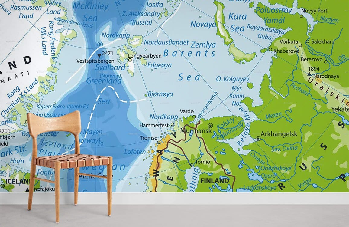 pôle nord et carte de l'europe papier peint chambre murale