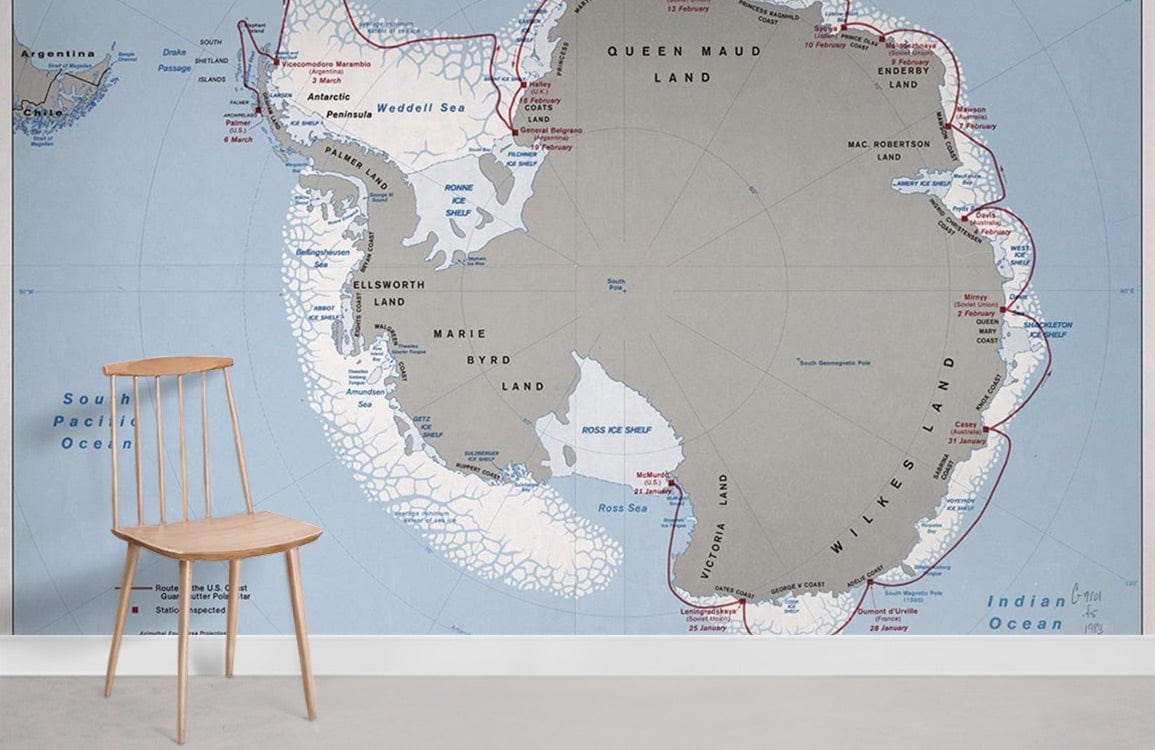 Antarctique carte du monde papier peint chambre murale