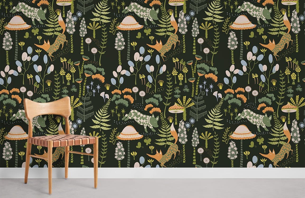 Chambre de papier peint mural à renard errant