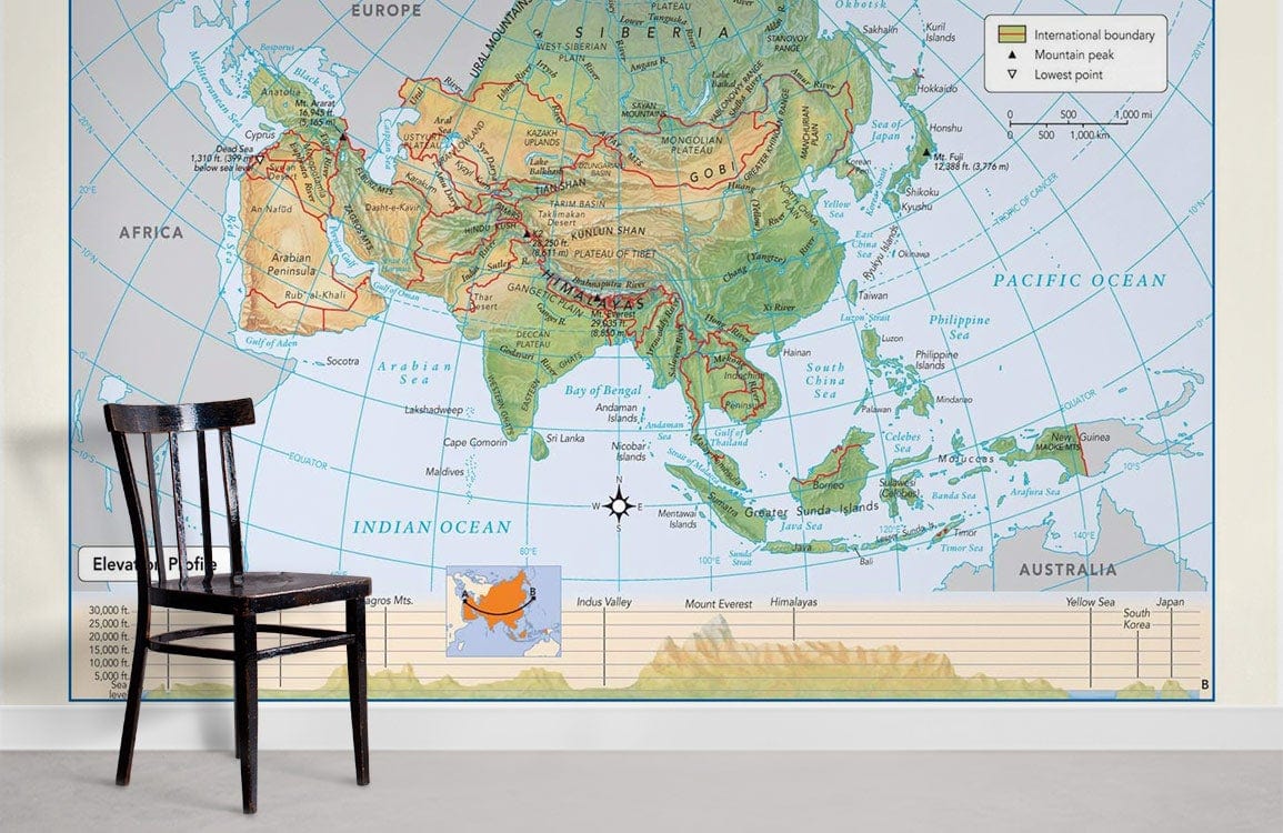 asie carte du monde fond d'écran murale chambre