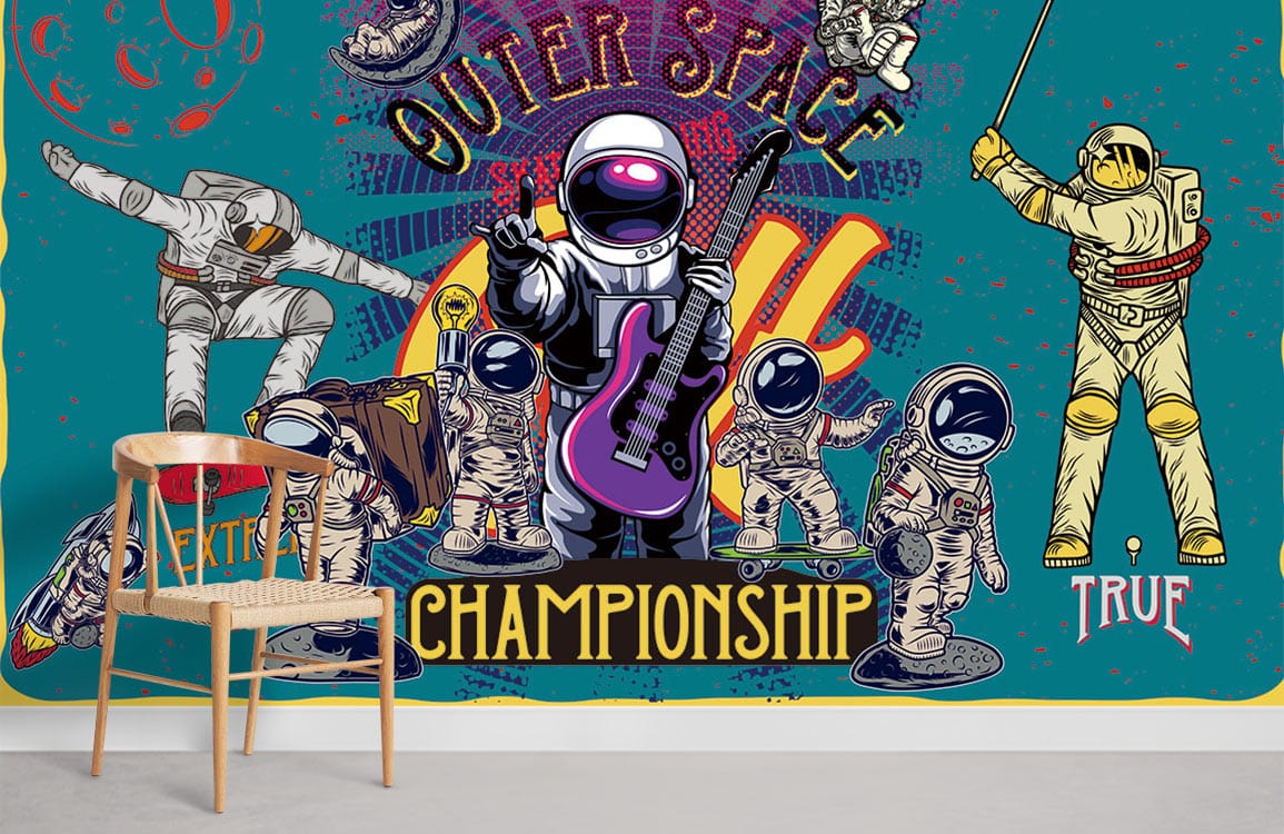 L'astronaute joue de la musique et du papier peint sportif mural