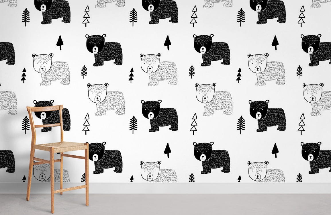 Salle de papier peint de l'ours et de la forêt