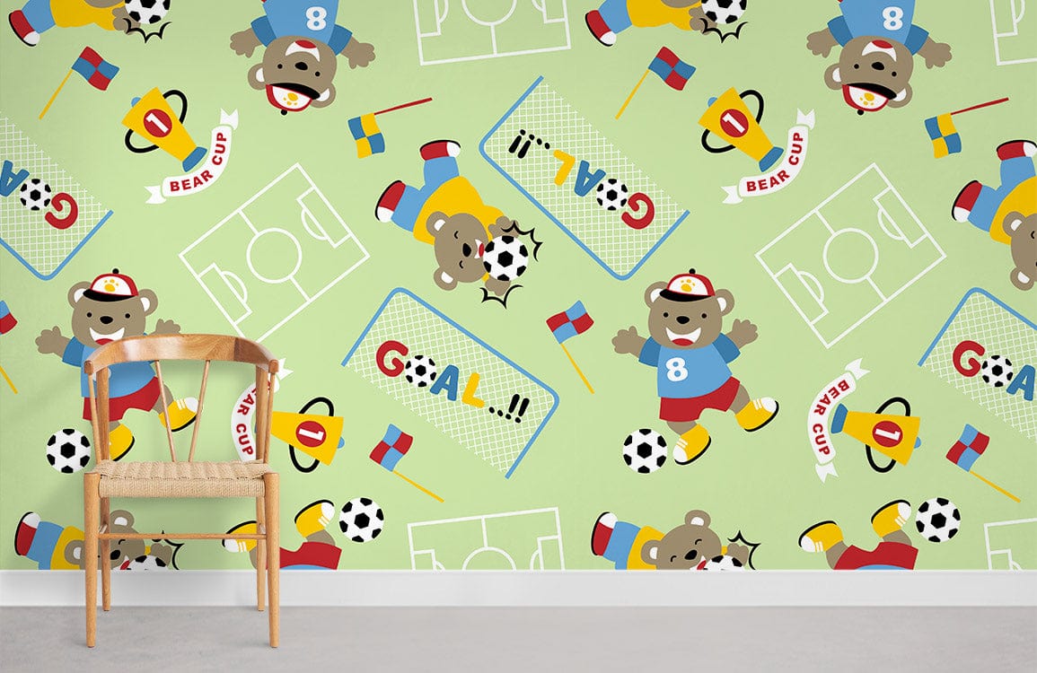 Salle de papier peint de l'ours et de football