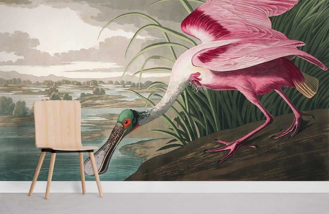 Chambre Papier Peint Oiseau Héron Rose