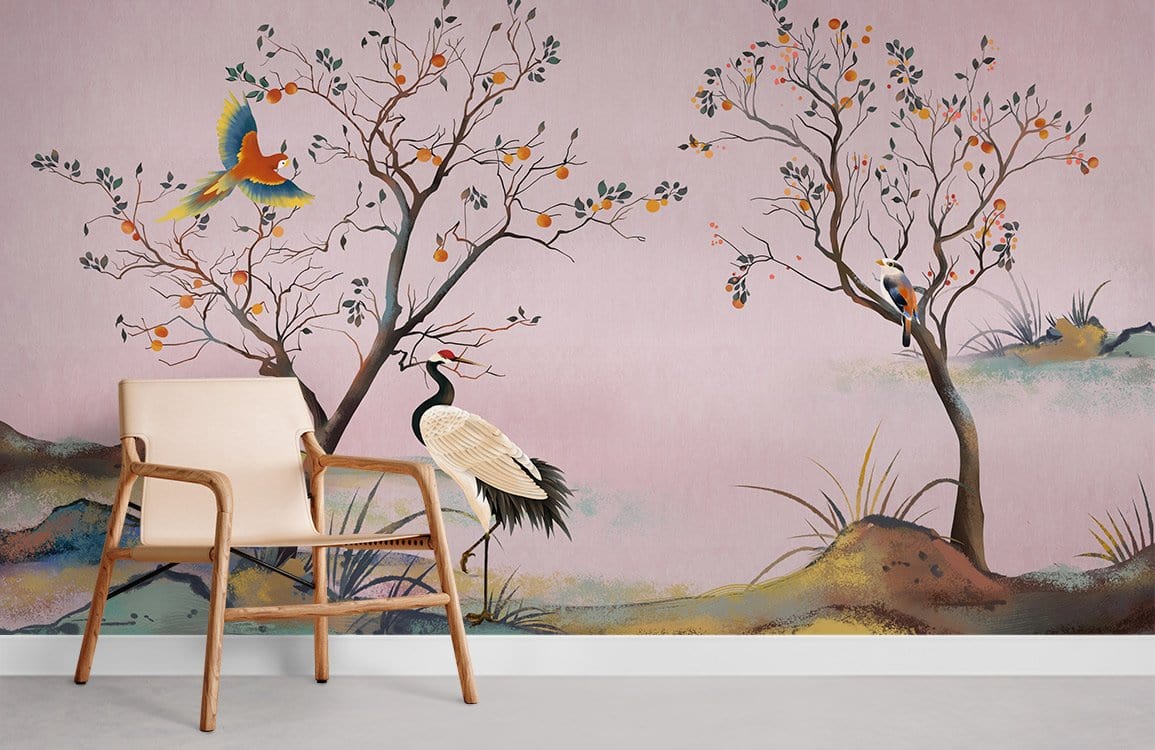 Chambre Papier Peint Oiseaux et Arbres d'Automne