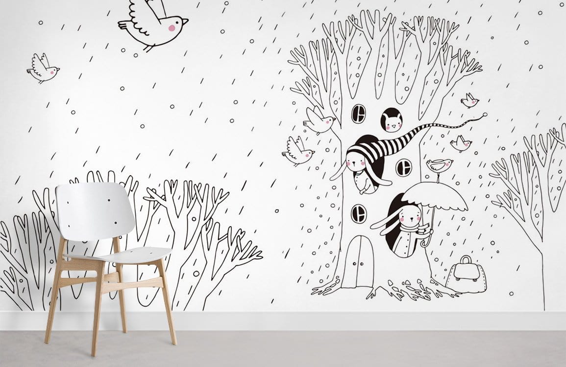 Oiseaux sur l'arbre Papier peint de dessin animé Chambre à coucher