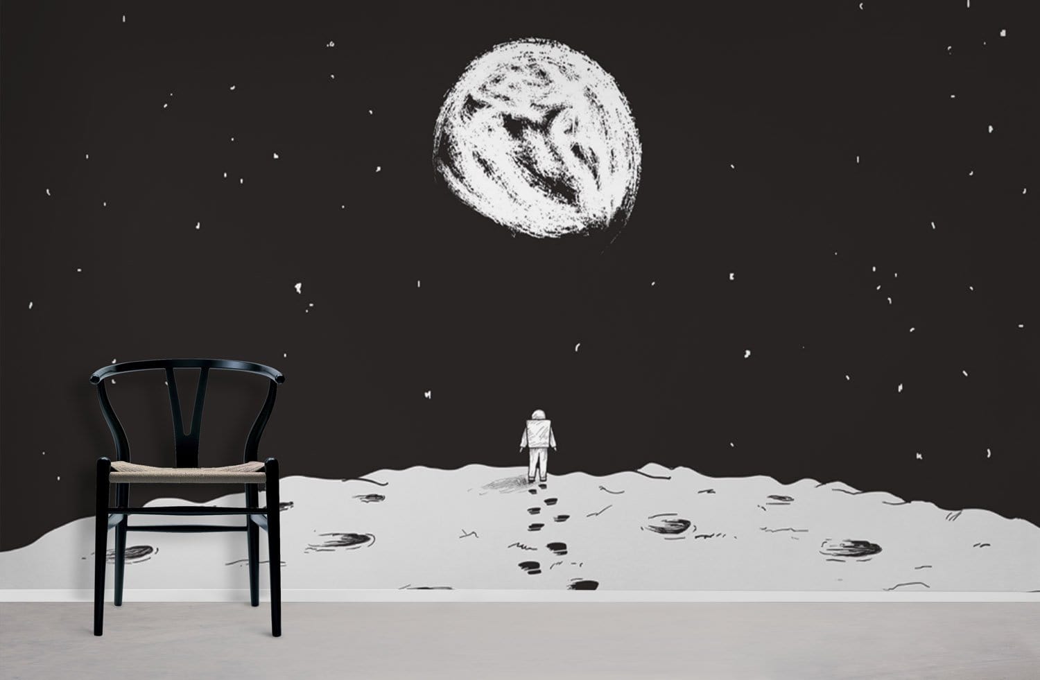 Lune atterrissage en noir et blanc papier peint mural pour décoration intérieure