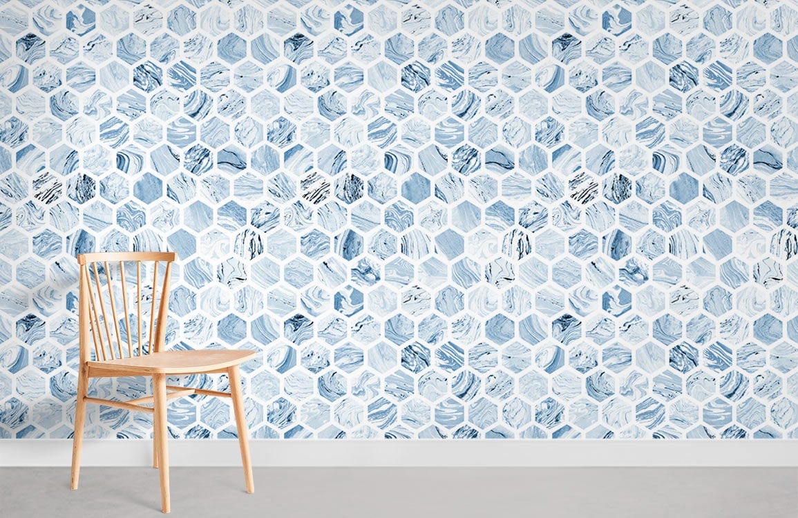 Blue répéter le papier peint hexagonal mural salle