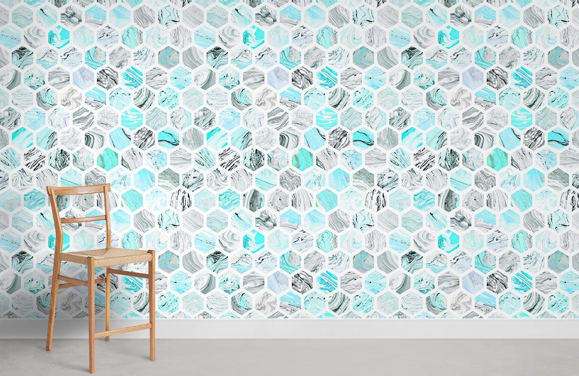 Salle murale murale hexagonale turquoise