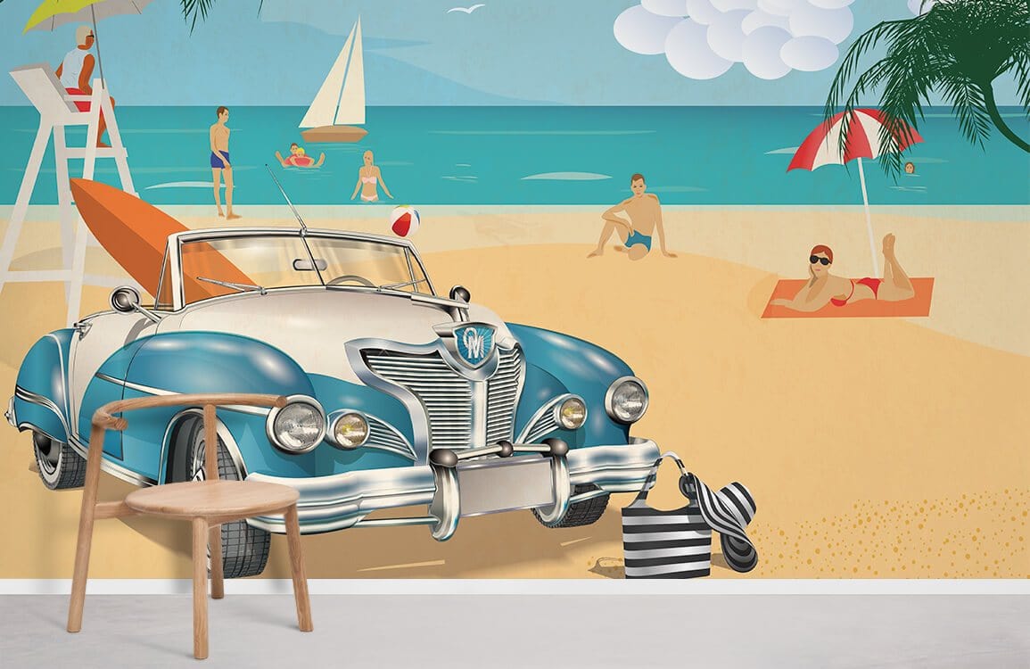 Papier peint de voiture de vacances d'été salon mural