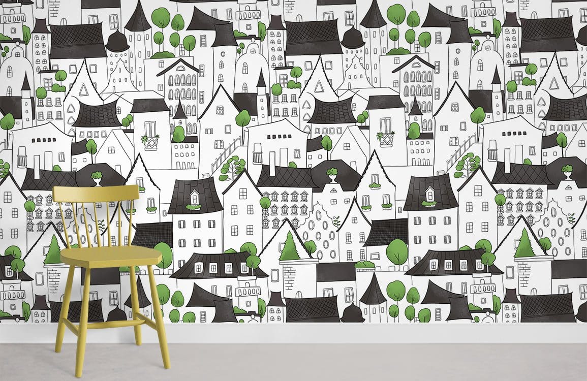 Dessin animé des maisons de papier peint mural