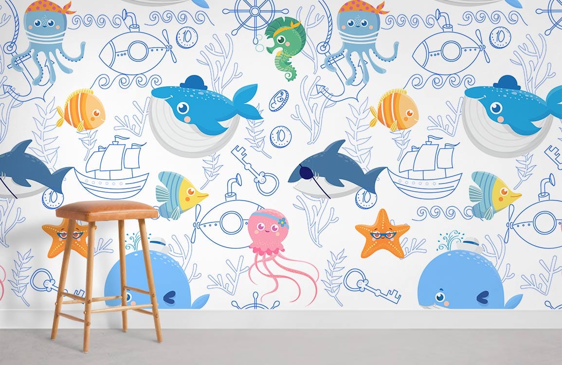 Différentes créatures marines du papier peint mural Design