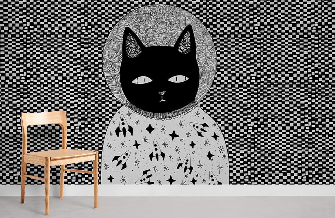 Fond de papier peint de chat dessiné en ligne.