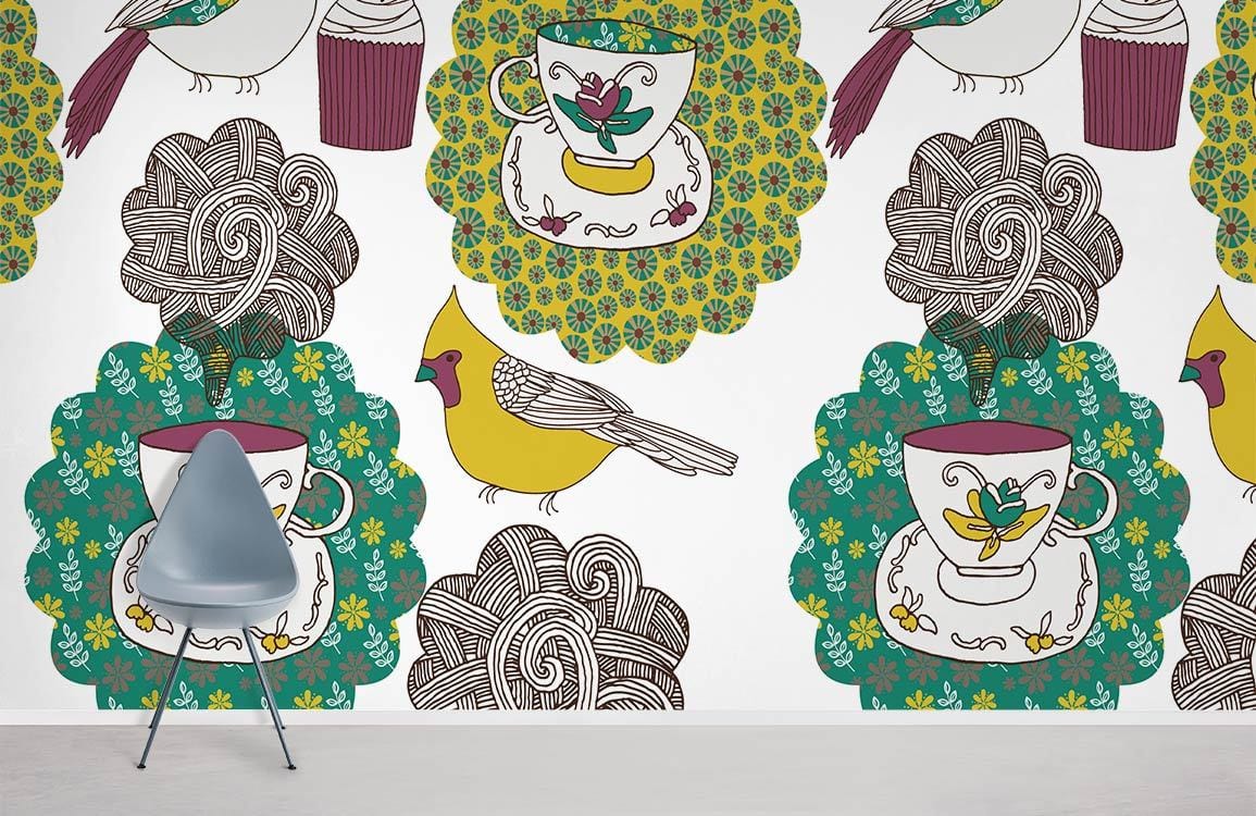Fond d'écran coloré Birdie Teapot Mural
