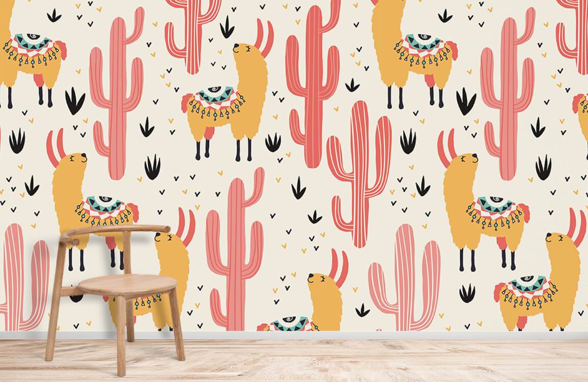 Fond de cactus mouton exotique jaune frais mural