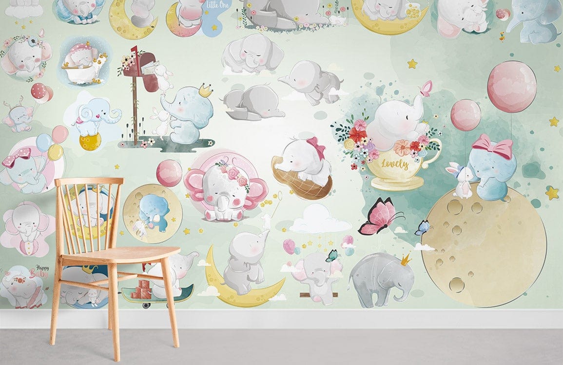 Chambre de papier peint éléphants mignons